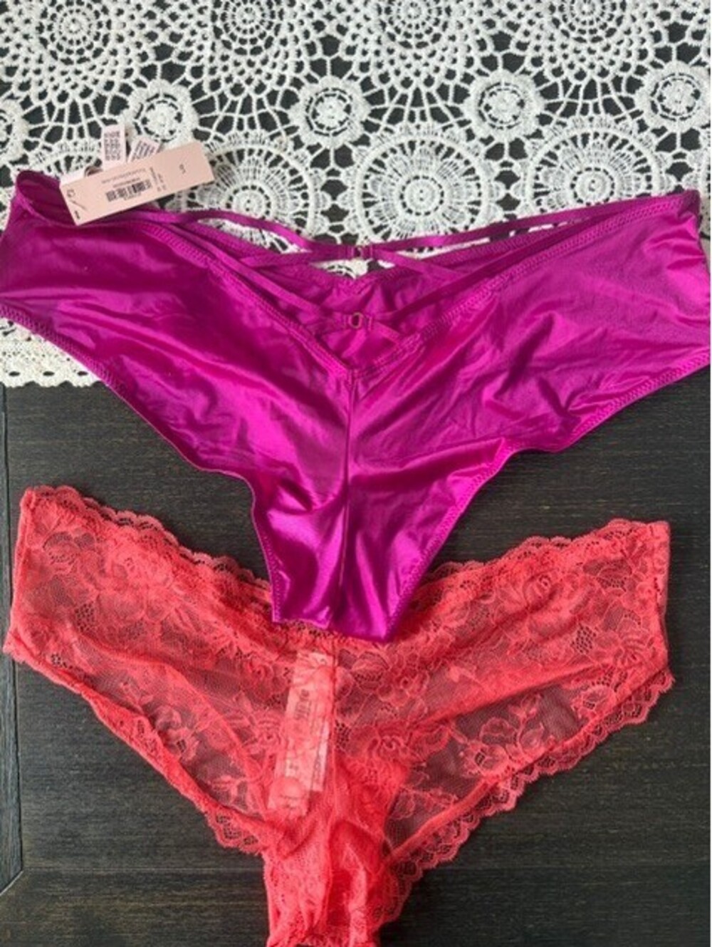 NWT Victoria's Secret Sexy red & pink lace and satin panties size Large NEW